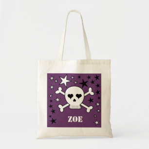Bolso De Tela Cráneo de cruz y estrellas purpúrpura personalizab