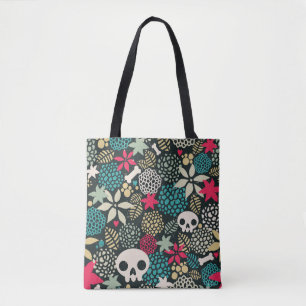Bolso De Tela Cráneo de flores