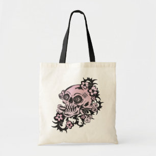 Bolso De Tela Cráneo de tatuajes rosados