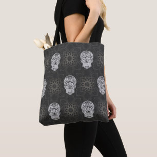 Bolso De Tela Cráneo gótico de azúcar y patrón geométrico g