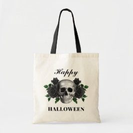 Bolso De Tela Cráneo gótico y Rosas negros Feliz Halloween