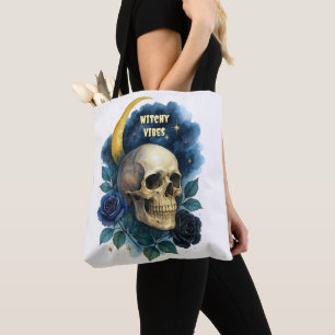 Bolso De Tela Cráneo Mágico Estética Gótica Floral Oscura