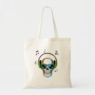 Bolso De Tela Cráneo musical retro moderno con auriculares