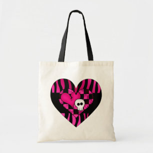 Bolso De Tela Cráneo punky del negro del fuschia del corazón d