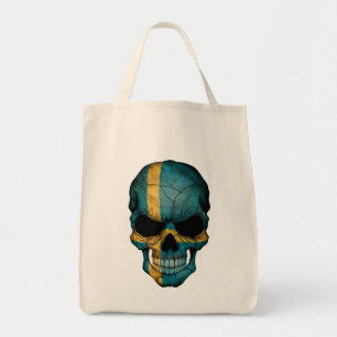 Bolso De Tela Cráneo sueco de la bandera en negro
