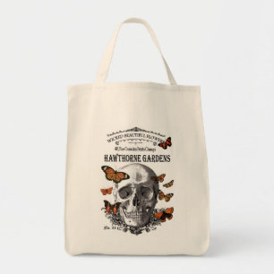 Bolso De Tela cráneo vintage moderno de Halloween y mariposas