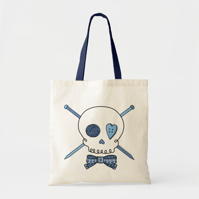 Bolso De Tela Cráneo y agujas que hacen punto (azules) (Frente)