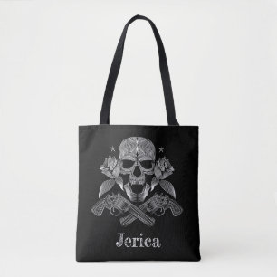Bolso De Tela Cráneo y armas negros y blancos