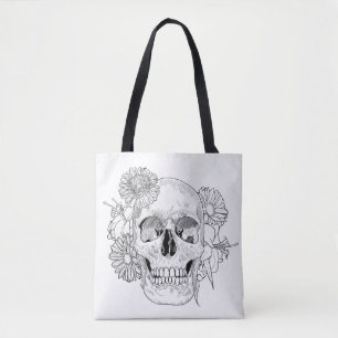 Bolso De Tela Cráneo y flores inspirados 2
