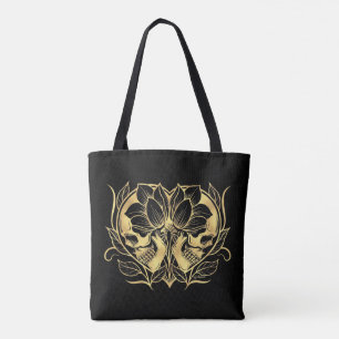 Bolso De Tela Cráneos negros y falsos del oro
