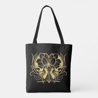 Bolso De Tela Cráneos negros y falsos del oro