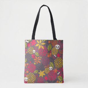 Bolso De Tela Cráneos y flores