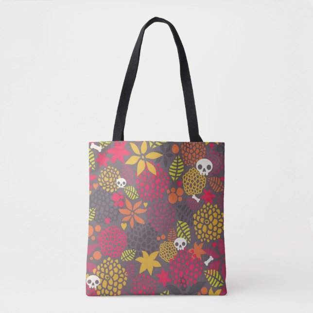 Bolso De Tela Cráneos y flores (Anverso)
