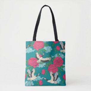Bolso De Tela Cranes Peonies: Viejos gráficos florales