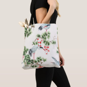 Bolso De Tela Cranes y coníferas elegantes