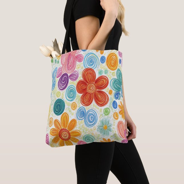 Bolso De Tela Crayon Doodle Daisy Design (Detalle)