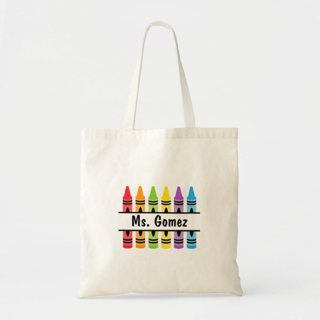 Bolso De Tela Crayon Teacher's Name Shopping Tote Bag (Frente)