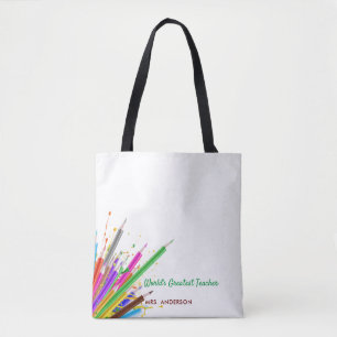 Bolso De Tela Crayones arcoiris maestro de jardín de infancia r