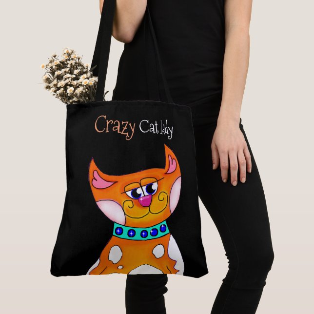 Bolso De Tela Crazy Cat Lady Personalizado Cat Tote Bag (Detalle)