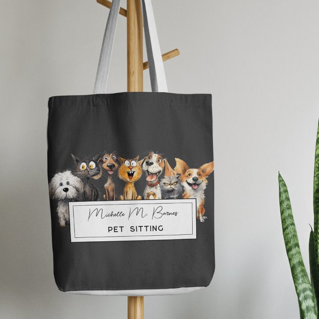 Bolso De Tela Crazy Crazy Cats Perros Mascota Sitter Business Bl (Subido por el creador)
