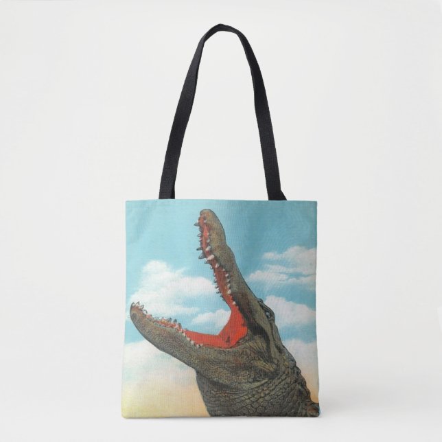 Bolso De Tela Crazy Divertido Alligator Chomp Shoulder Tote (Anverso)