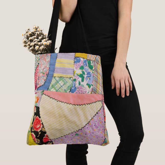 Bolso De Tela Crazy Parchwork Quilt Con Zigzag Stitling (Detalle)