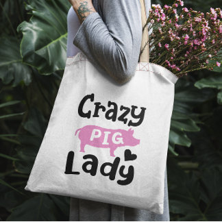 Bolso De Tela Crazy Pig Lady cerdo divertido