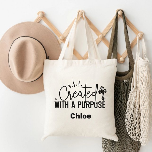 Bolso De Tela Creado Con Un Propósito Cristiano Motivacional (Created With A Purpose Motivational Christian Tote Bag)