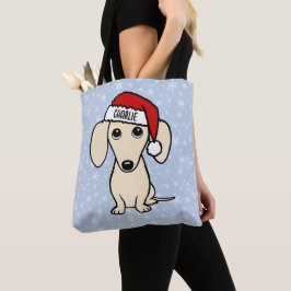 Bolso De Tela Cream Dachshund Cute Santa Dog Navidades