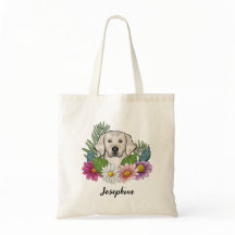 Cream Golden Retriever Colorful Flowers And Name