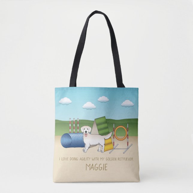 Bolso De Tela Cream Golden Retriever Con Equipo De Agilidad (Anverso)