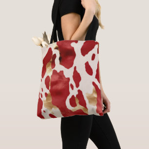 Bolso De Tela Cream Red Gold Western Piel de vaca Howdy