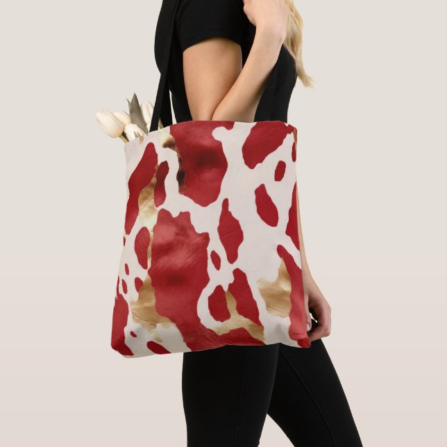 Bolso De Tela Cream Red Gold Western Piel de vaca Howdy (Detalle)