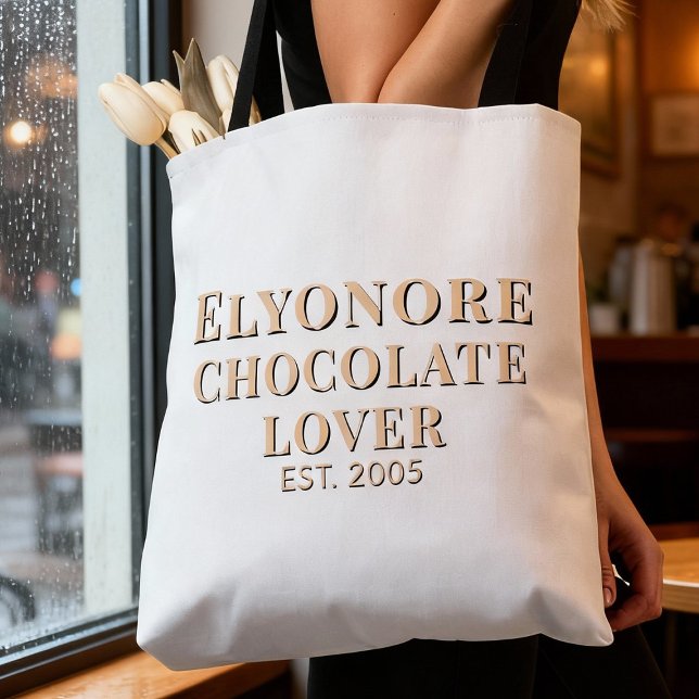 Bolso De Tela Cream Script Name Established Chocolate Lover (Subido por el creador)