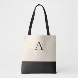 Bolso De Tela CREAMY BLANCO y Negro 1 Letra monograma