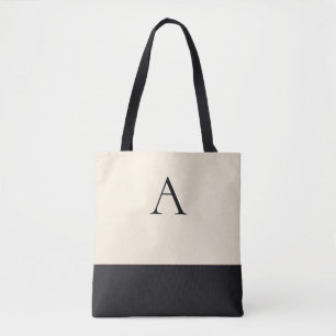 Bolso De Tela CREAMY BLANCO y Negro 1 Letra monograma