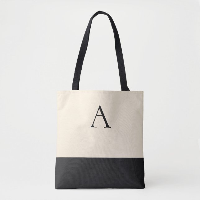 Bolso De Tela CREAMY BLANCO y Negro 1 Letra monograma (Anverso)
