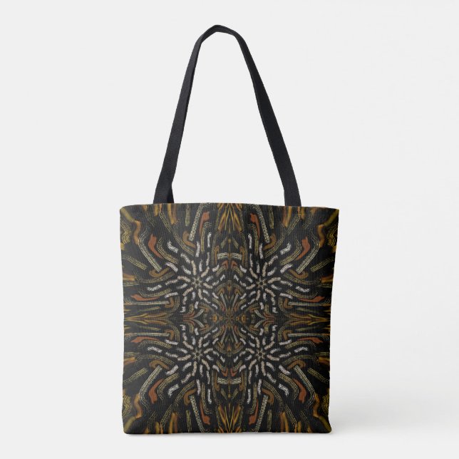 Bolso De Tela Creamy Golden Yellows Raked Pattern On Black (Reverso)