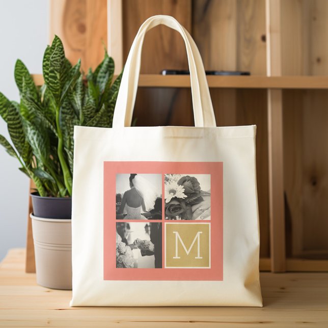 Bolso De Tela Crear su propio monograma de Collage de fotos Boda (Personalized Tote Bag - Wedding Photo Collage)