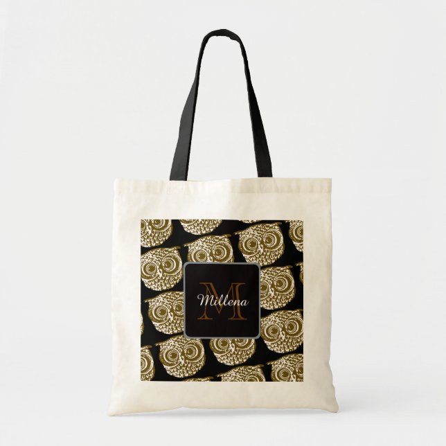 Bolso De Tela crear tu propio búho monogramado (Frente)