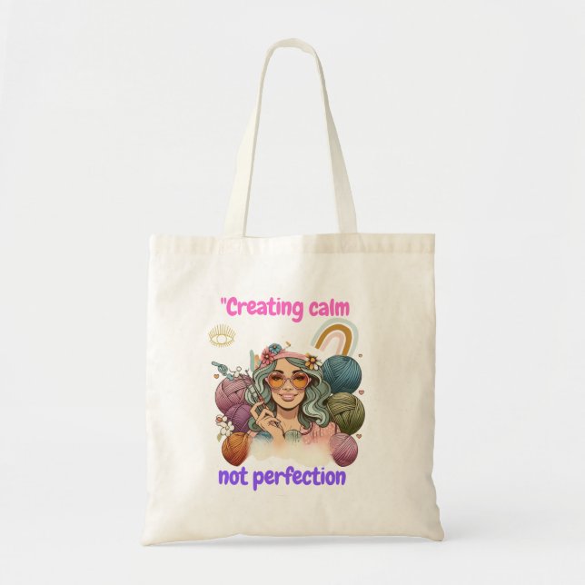 Bolso De Tela Creating calm, not perfection - Retro knitting gir (Frente)