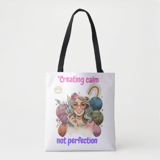 Bolso De Tela Creating calm, not perfection - Retro knitting gir (Anverso)