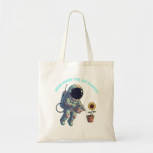 Bolso De Tela "Crece Donde Estás Plantado" Astronauta Retro & So