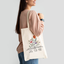 Bolso De Tela Crece tu mente Boho Wildflower y libro