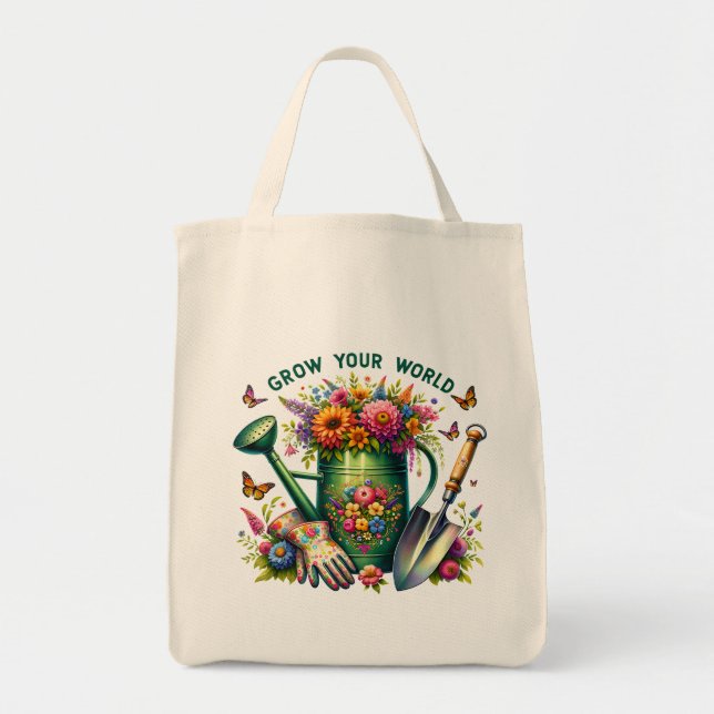 Bolso De Tela Crecer el diseño de los jardines florales del mund (Frente)