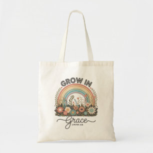 Bolso De Tela Crecer en Gracia Versículo Bíblico Cristiano Retro