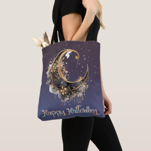 Bolso De Tela Creciente Luna Negra y Dorada Nocturna de Hallowee