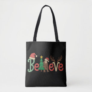 Bolso De Tela Cree en Bigfoot Sasquatch Santa Reno Cielo Navidad