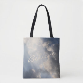Bolso De Tela Creencia Inspiradora de nubes blancas de rayos de 