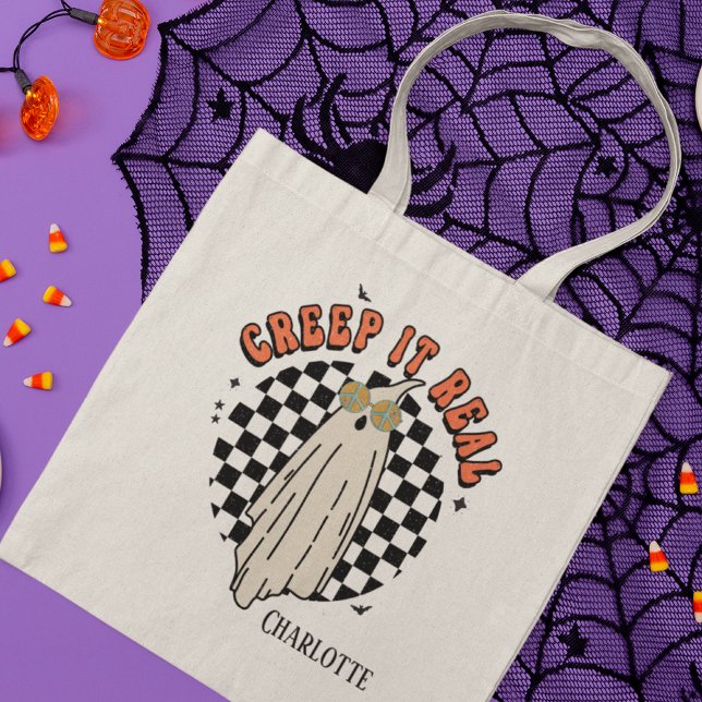 Bolso De Tela Creep It Real Funny Halloween Retro Ghost Name (Subido por el creador)